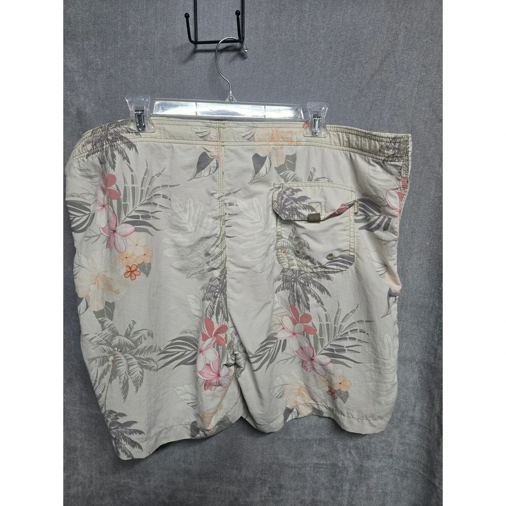 Tommy Bahama Relax Mens Floral Palm Tree Swim Trunks Beige Nylon XL 44 Waist